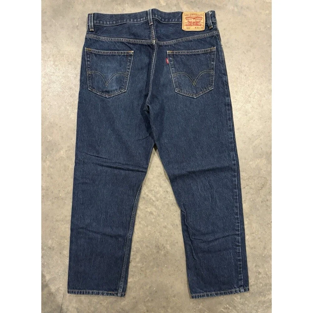 Levi's 505 Men's Regular Fit Blue Denim Jeans 36x30 Blue 100% Cotton